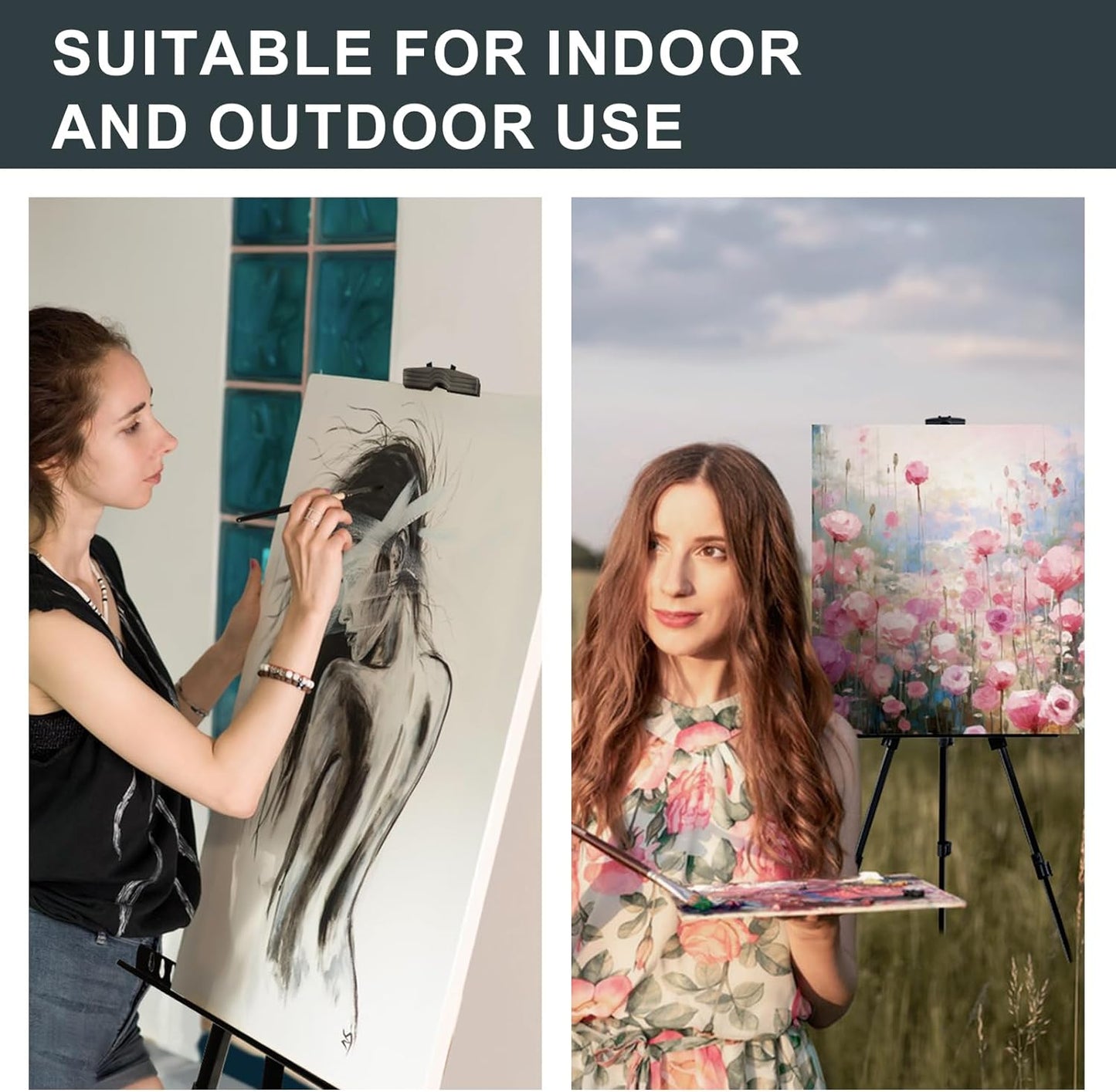 AROIC 4 Pack Art Painting Display Easel Stands,Portable Adjustable Aluminum Metal Tripod Artist Canvases Height from17 to 66 Inch Extra Sturdy forTable-Top/Floor Painting. Black with 4 Storage Bag