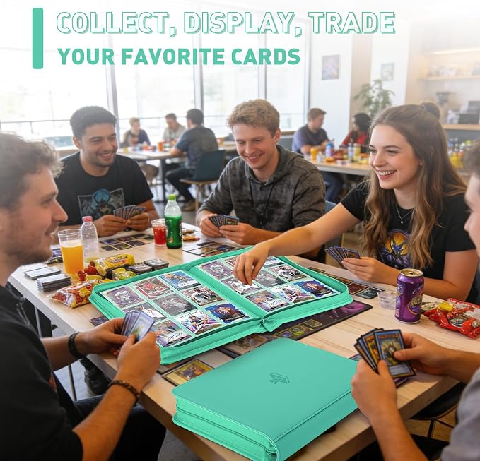 Trading Card Binder 9 Pocket, 360 Pockets Double-Sided Card Album, Premium PU Leather Zipper Card Holder for MTG, TCG, Sports & Game Cards, Must-Have for Collectors(Light Green)