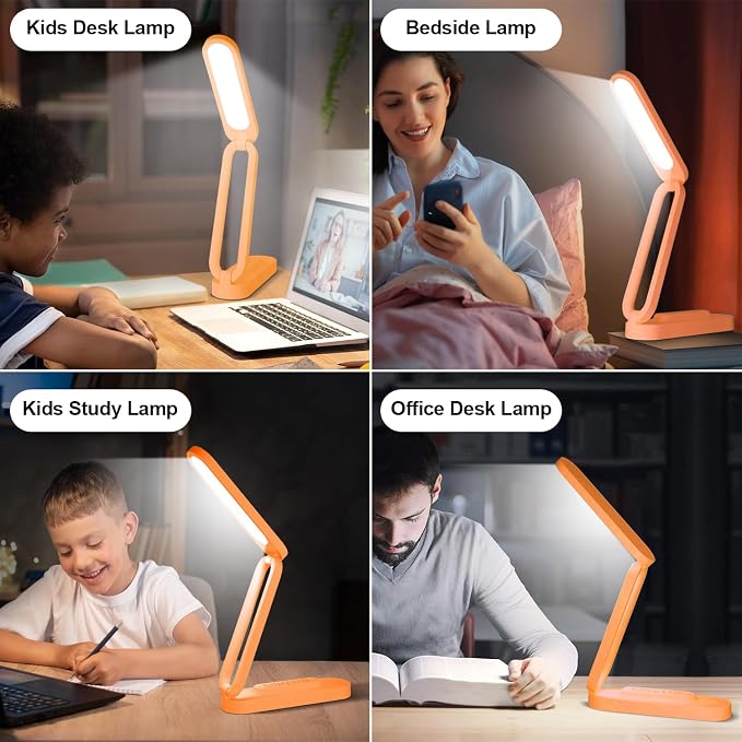 Giryuhd LED Desk Lamp for Office Home & Battery Operated Lamp Rechargeable Lamp Foldable & Portable Light, LED Desk Light Strip, 3 Brightness Dimmable Small Desk Lamp Reading Lamp (Orange)