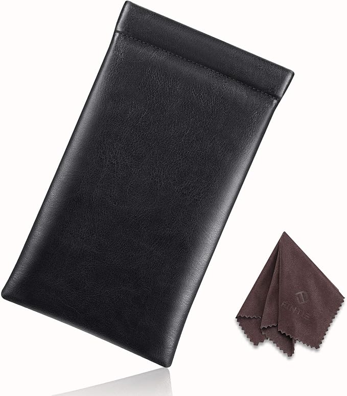 FINTIE Soft Eyeglasses Case with Cleaning Cloth, Portable Squeeze Top Vegan Leather Glasses Pouch, Sunglasses Eyewear Bag