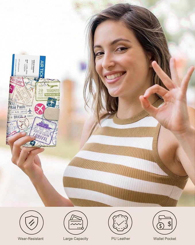 Slohif Airtag Passport Holder Cover Wallet Case for Travel Women - Leather RFID Blocking Passport Book Multiple Personalized Organizer Slim Portable Carrier Card Slots Protector Sleeve Stamp