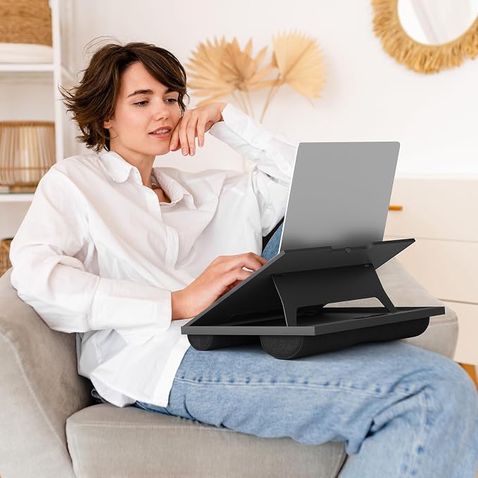 HUANUO Lap Desk with 8 Adjustable Angles – Up to 15.6" Laptop, Black | Dual-cushion base, carry handle, 30% thicker for durability, wider anti-slip ledge, for home office, sofa, bed, car