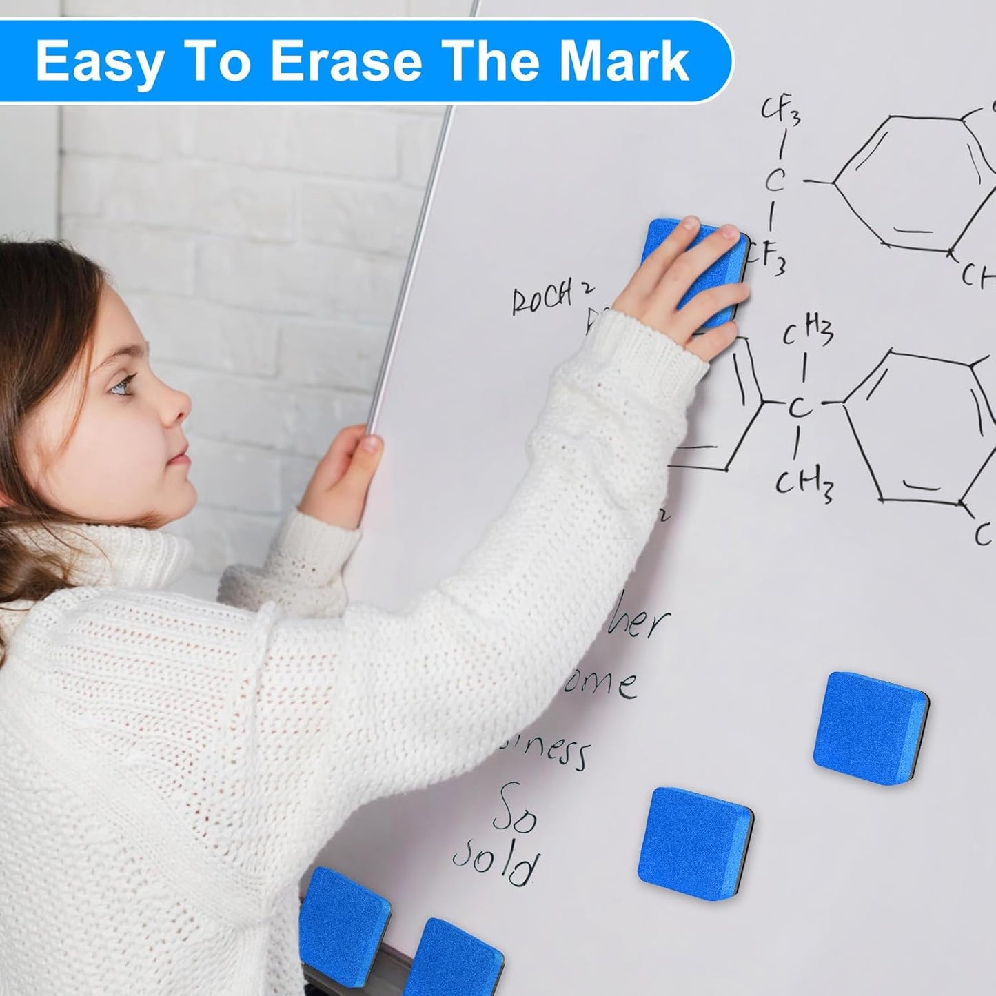 Jumlys 96 Pack Dry Erase Erasers, Mini Magnetic Dry Erase Eraser Bulk, Square Blue White Board Dry Erasers, Ideal Chalkboard Cleansers, Perfect for Kids Classroom, Home and Office (1.97 x 1.97 Inch)