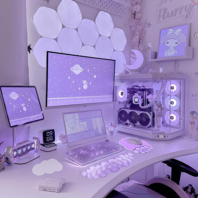 Gel Cloud Wrist Rest Keyboard Clear Purple Mouse Pad with Wrist Rest Set 3PCS Ergonomic Cool Keyboard Wrist Pad Cute Acrylic Coaster Non-Slip Base Cute Transparent Mouse Wrist Pad Support for Computer