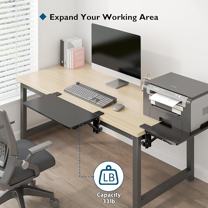 BONTEC Small Ergonomics Desk Extender Tray, 20x9.5 Inch Table Mount Arm Rest Shelf, 90ยฐ Foldable Keyboard Tray Platform, Clamp on Computer Arm Rest for Desk, Suitable for Office Desks, Black | 90ยฐ Foldable Keyboard Tray Platform, Table Mount Arm Rest S...