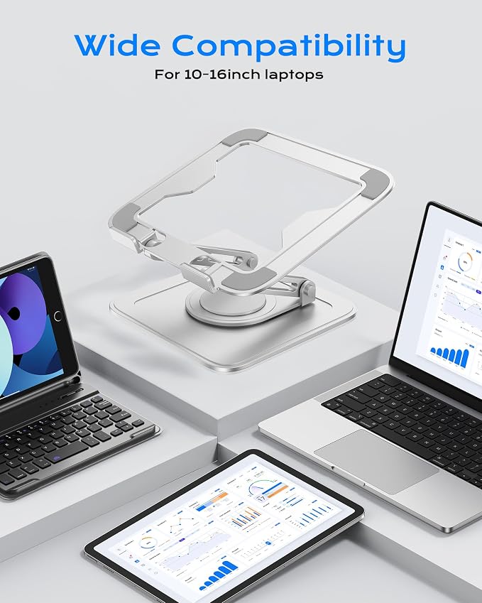 LOXP Adjustable Laptop Stand, Computer Stand with 360 Rotating Base | Ergonomic Laptop Riser Mount for Desk Foldable Protable Computer Desk Fits with MacBook Pro Air