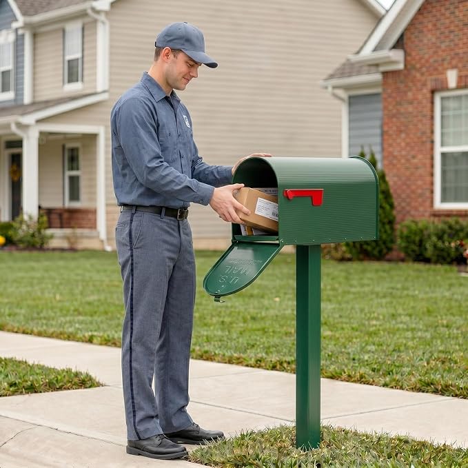 Plexon Jumbo Size Rural Mailbox, 3175 cu-in Capacity, Galvanized Steel, Powder-Coated, 15 in. H x 11.69 in. W x 24.82 in. L, Green, Extra Large