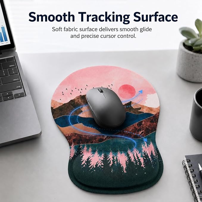 Mouse Pad with Wrist Rest Ergonomic Memory Foam Support, Non-Slip Rubber Base, Comfortable Typing Cushion for Home Office Computer Laptop, Sunrise