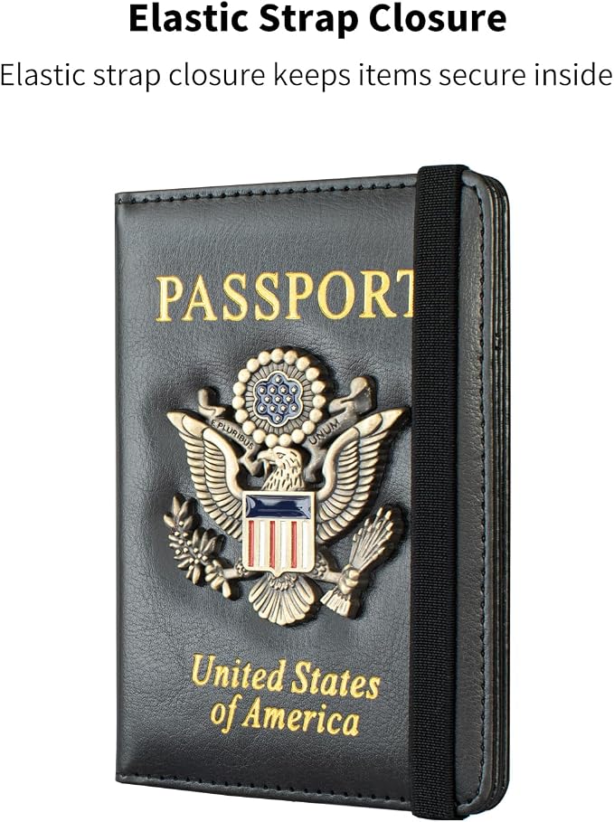 Passport Holder and Card Slot Combo RFID Blocking Leather Travel Passport Wallet for Men and Women US Passport Cover, Black