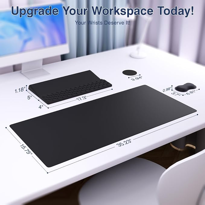 Ospelelf Keyboard Wrist Rest Stand Pad and Ergonomic Mouse Pad Set with Large Mousepad, Memory Foam Comfort, Premium Office Desk Accessories for Pain Relief, Black