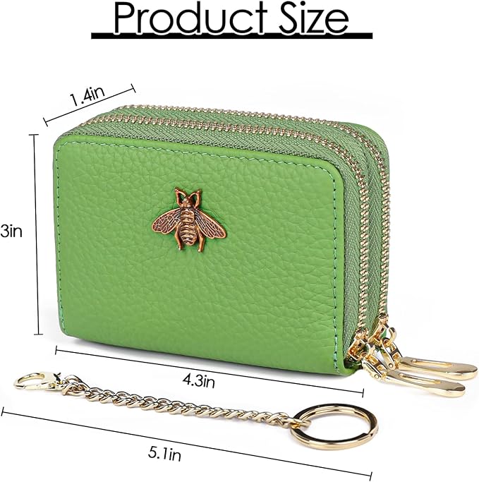 imeetu RFID Credit Card Holder, Small Card Wallet Women, Leather Card Case | Genuine Leather Women's Card & id Cases, Change Coin Purse with Zipper Keychain id Window, 20 Colors & 3 Styles, Daily, Gifts