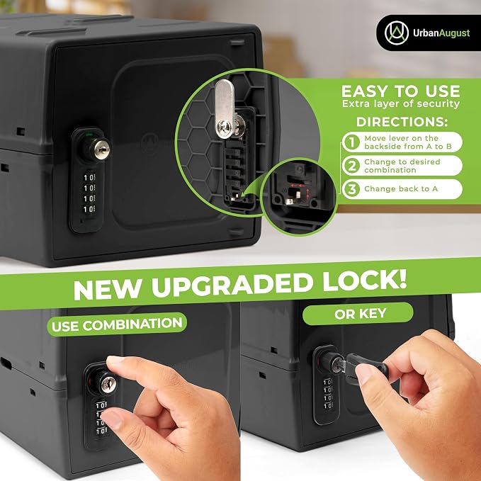 Dual Combination & Keyed Lockbox - Lockable Box for Everyday Use - Multi-Purpose lock for Home & Office Safety - Made of Industrial-Grade Plastic - One Size (Graphite)