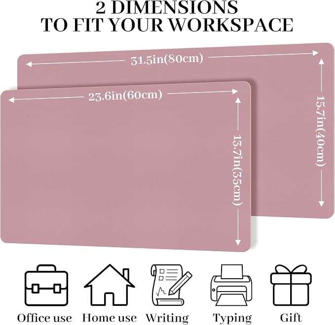 Leather Desk Pad Mat, Dusty Pink Desk Mat, 23.6" x 13.7" | Non-slip and Waterproof Computer Mat, Desk Protector for Office/Home, Desk Accessories for Women