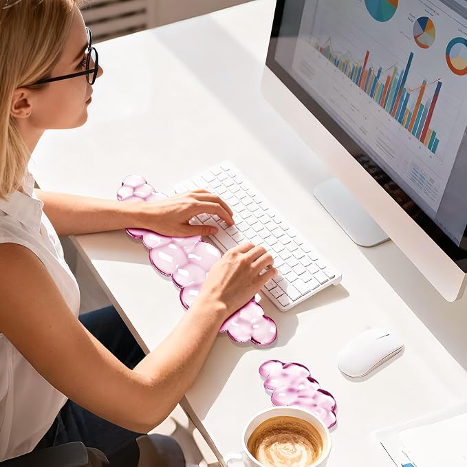 Cloud Wrist Rest Gel Set — Ergonomic Cloud Wrist Rest Keyboard and Mouse, Non-Slip Desk Accessories for Office and Home(Pink)