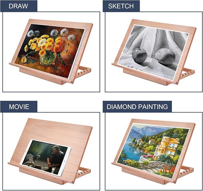 Miratuso Large Drawing & Sketching Board, Art Tabletop Easel Painting Easel | 24.8" L x 16.5" W (A2), 6 Adjustable Angles, Foldable, Portable Multiple Use, Gift for Artists, Children, Beginners & Student