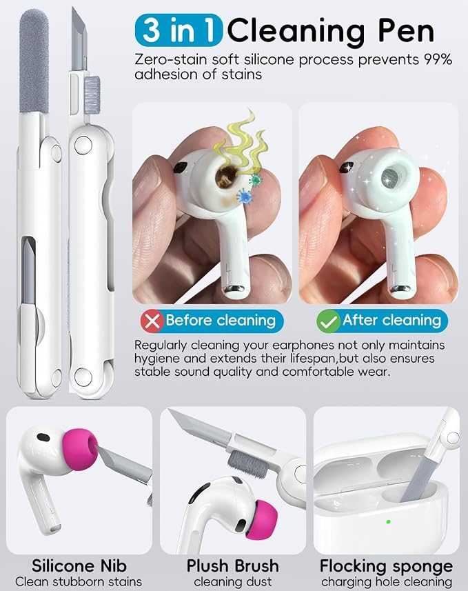 4 Pairs Replacement Ear Tips for AirPods Pro 1st /2nd (Rose red) | with Noise Reduction Hole,Built-in dust Guard Screen Silicone Ear Tips with Cleaning Pen