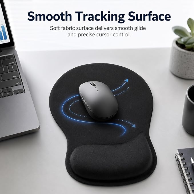 Mouse Pad with Wrist Rest Ergonomic Memory Foam Support, Non-Slip Rubber Base, Comfortable Typing Cushion for Home Office Computer Laptop, Black