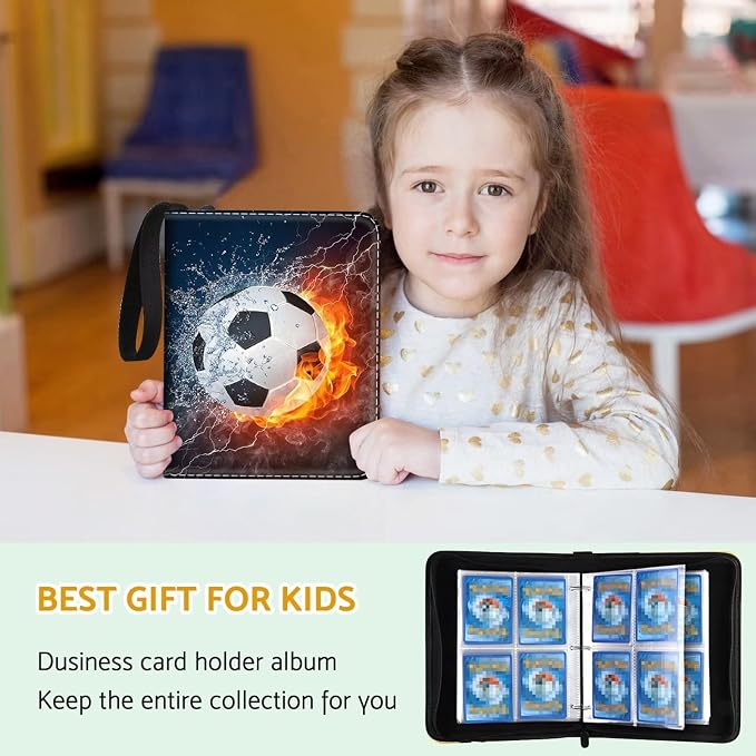 Soccer Card Binder Holder 480 Pockets with 60 Removable Sleeves, Portable Sports Trading Cards Binder Album Collector Organizer Protectors with Zipper,Waterproof