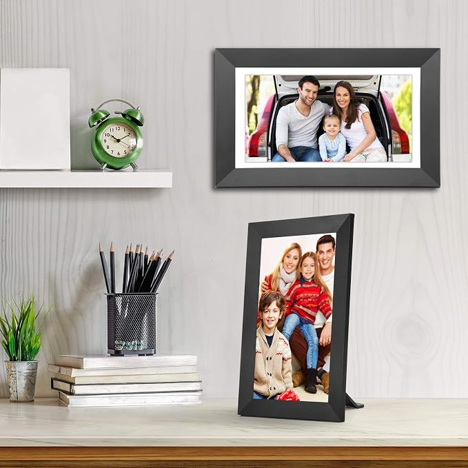 kimire Digital Picture Frame WiFi Digital Photo Frame Full HD 1366x768 IPS Touch Screen, 16GB Storage, Auto-Rotate, Support Micro Slot, Sleep Mode, Share Photos and Videos via APP(10 inch, Black)