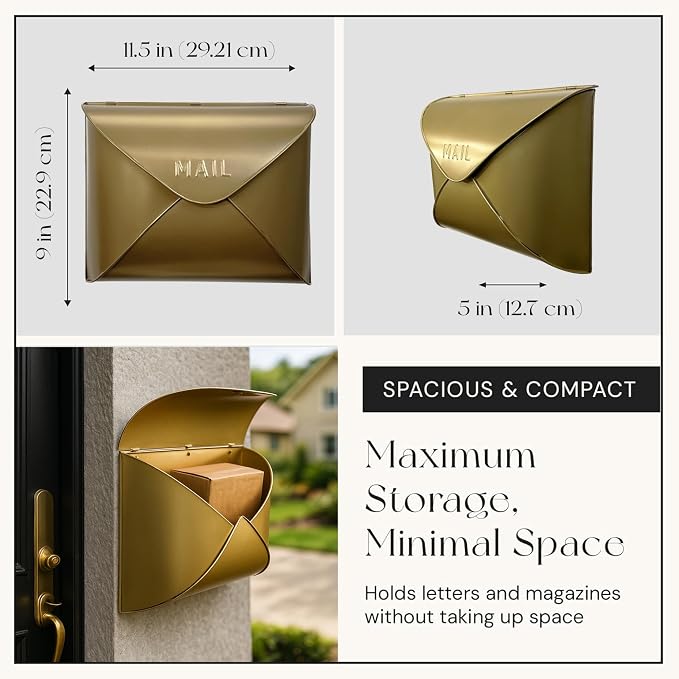 NACH Wall Mount Mailboxes, 11.5 x 9 x 4.5 inch Antique Brass Wall Mailboxes for Outside, Waterproof Mailboxes for Outside - Envelope Mailbox