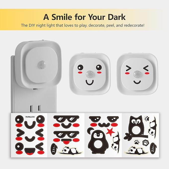 YUNLEX 2 Pack Plug in Night Light with Motion Sensor & Dusk to Dawn Sensor, 3 in 1, Auto ON/Off, Dimmable, Night Lights Plug into Wall for Bathroom, Kitchen, Light Blue