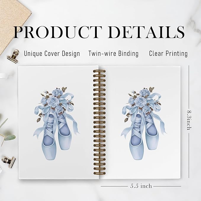 Blue Bow Ballet Dancing Spiral Notebook, Coquette Dancer Teacher Gift Journal Notebook, Ballet Gifts Notebooks for School Work, Ballerina Dance Office Supplies Gifts for Girls Women, 5.5x8.3 In