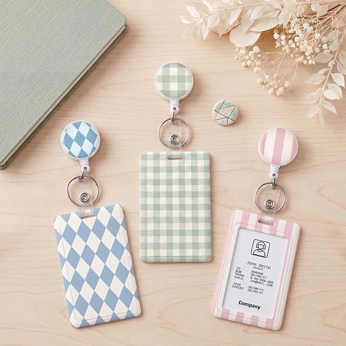 3 Set Badge Holder Retractable Reel Stripes ID Badge Holders with Clip Cute Name Badge Holders for Teacher Nurse Doctor Student Office Workers