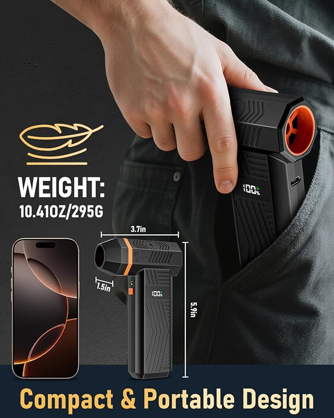 Compressed Air Duster, 180000RPM Electric Air Duster with 4-Speed Adjustable & Display Screen & LED Light & 5000mAh Battery, Rechargeable Cordless Electronics Air Blower for Keyboard/PC/Car