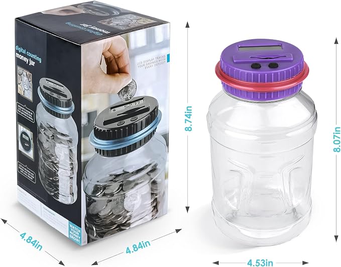 Large Piggy Bank for Adults Kids, Vcertcpl Digital Coin Counting Bank with LCD Counter, 1.8L Capacity Coin Bank Money Jar for Adults, Designed for All US Coins (Purple)