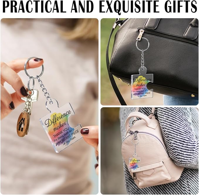 Team Appreciation Gifts Bulk Thank You Keychains for Coworkers | Gift Set for Employee, Staff, Teachers, Teamwork Puzzle Piece Keyring, Acrylic