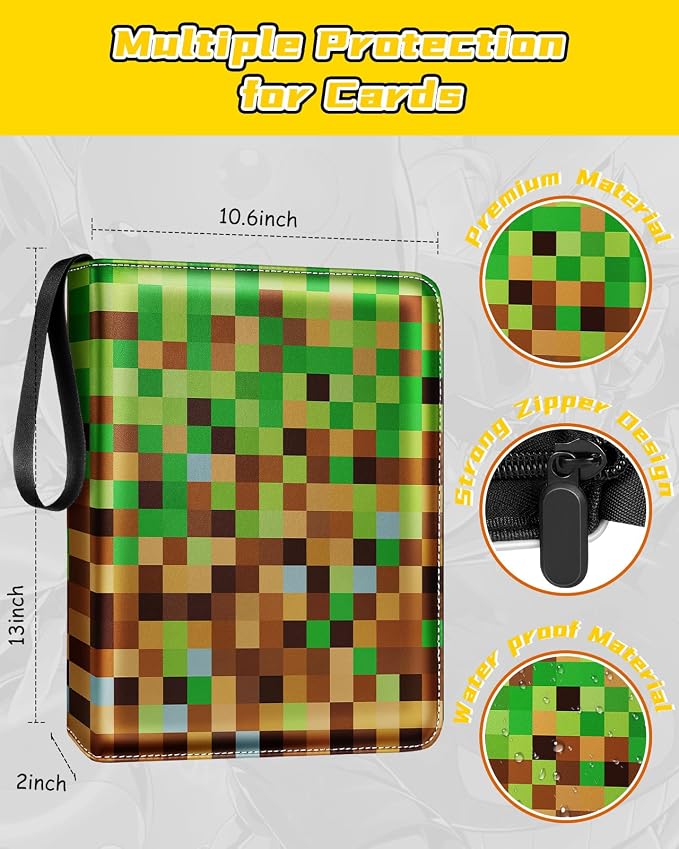 for 9 Pocket Trading Card Binder for 900 Cards - Cute Large Capacity Card Collection Album Folder with Zipper for Women Girls Teens Card Design for Sports, TCG, Game Cards