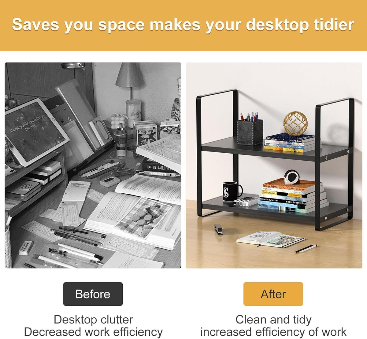 Desktop Organizer Shelf,Desktop Shelves,Office Storage Rack Computer Desk Bookshelf,2-Tier Wood Display Shelf for Office,Home,Dormitory Supplies