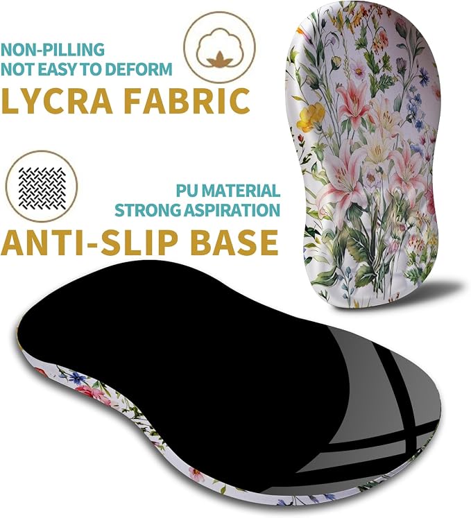 Hokafenle Ergonomic Mouse Pad Wrist Support with Massage Design, Wrist Rest Pain Relief Mousepad with Memory Foam&Non-Slip PU Base, Mouse Pads for Wireless Mouse & Desk (12x8 inch,Colorful Flowers)