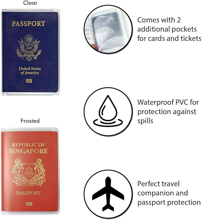 Waterproof Clear PVC Passport Cover Holder Case Protector ID Card | Waterproof,scratchproof, dustproof. Lightweight, slim. Keeps cards & travel docs organized for men & women