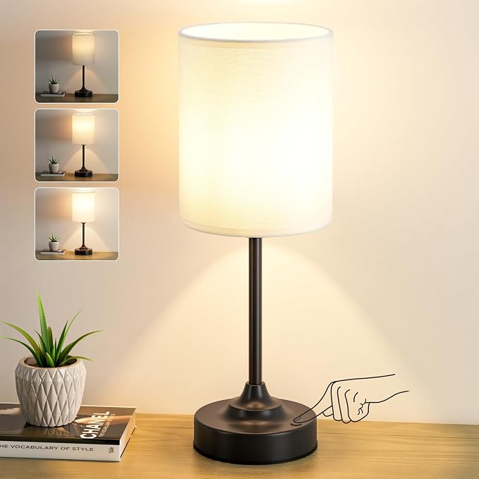 Touch Control Cordlss Table Lamp, USB-C Rechargeable Lamp with Stepless Dimming, 4000mAh Battery Operated Bedside Lamp for Bedroom, Living Room, Night Light & Emergency Lighting, Black, 1 Pack