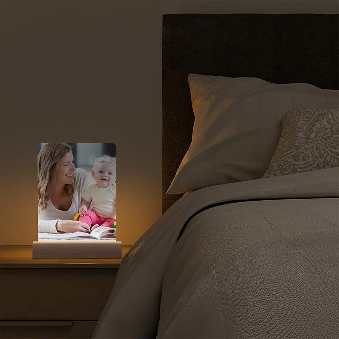 2 Pack 5" x 7" sublimation led acrylic photo frames night lights blanks heart shape,with Warm Color Light with Wood Stand for Heat Press Machine Printing
