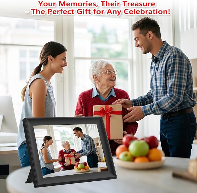 32GB 10.1 Inch WiFi Digital Picture Frame with 1280x800 HD IPS Touch Screen, Send Photo or Videos via App or Email,Support USB Drive/SD Card Extend Storage,Auto-Rotate,Wall Mountable