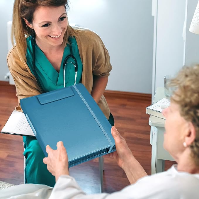 JoyCat 3 Ring Binder Clipboard with Storage, 5 Folders, Dark Blue | 3 ring clipboard portfolio combines five expandable folders, a refillable letter size notepad and storage