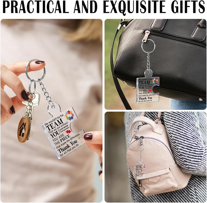 Team Appreciation Gifts Bulk Thank You Keychains for Coworkers | Gift Set for Employee, Staff, Teachers, Teamwork Puzzle Piece Keyring, Acrylic