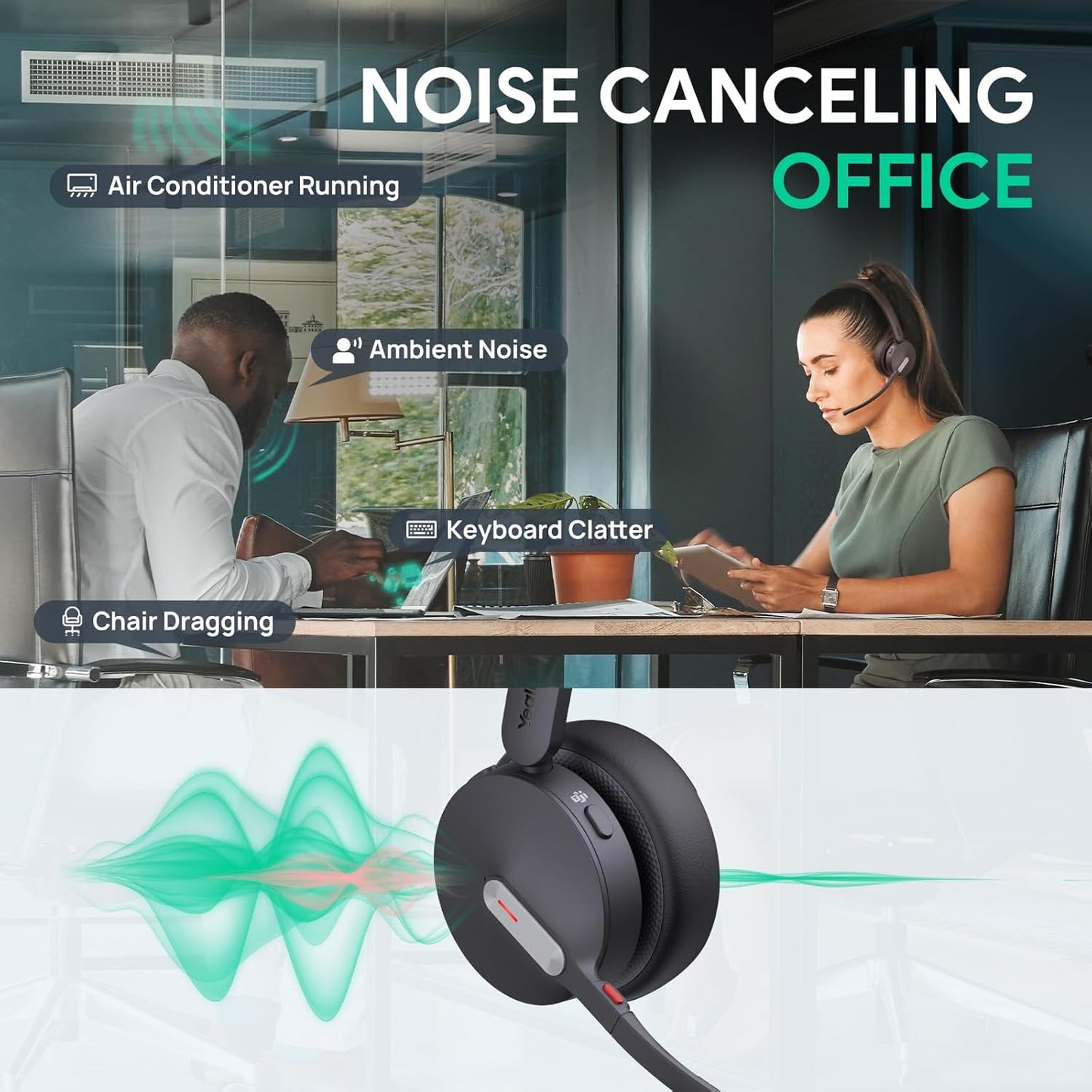 Yealink BH70 Mono Wireless Headset with Mic for Work, Bluetooth Headphone Teams Certified, up to 35h Talk Time, 91g Lightweight Comfort, USB-C to A