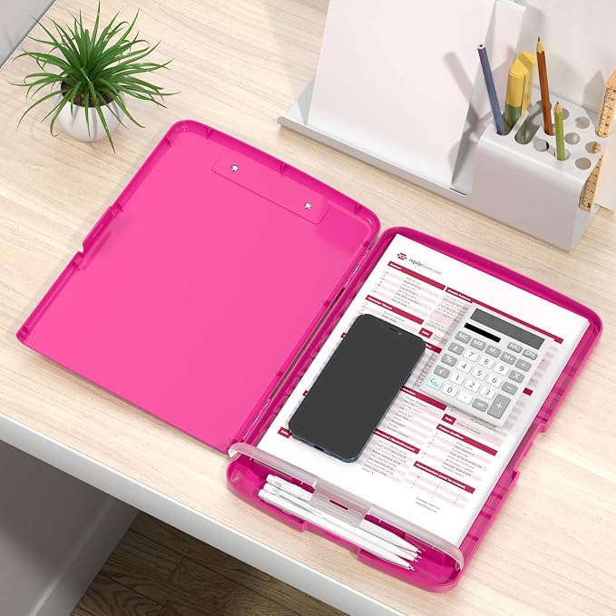 Rimilak Clipboard with Storage, 8.5 x 11'' High Capacity Clip Board, Red | Smooth Writing, Side-Opening Plastic Folder with Pen Holder, Size 14.2 x 9.6 x 1.2″ ,for Classroom, Teacher, Student