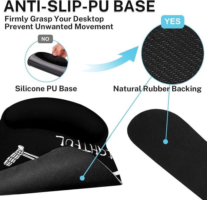 Ergonomic Mouse Pad Set with Wrist Rest, Black Skull Skeleton | Non-Slip Rubber Base Wrist Cushion Support and Coasters Mousepad with Wrist Support for Computer Keyboard