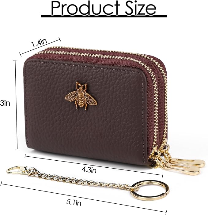 imeetu RFID Credit Card Holder, Small Card Wallet Women, Leather Card Case | Genuine Leather Women's Card & id Cases, Change Coin Purse with Zipper Keychain id Window, 20 Colors & 3 Styles, Daily, Gifts