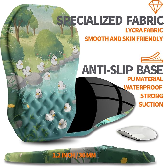 Ergonomic Slope Mouse Pad Wrist Support, Wrist Rest Mousepad for Carpal Tunnel Pain Relief with Massage Bulge and Slow Rebound Memory Foam (12x8 inch, Cute Ducks)