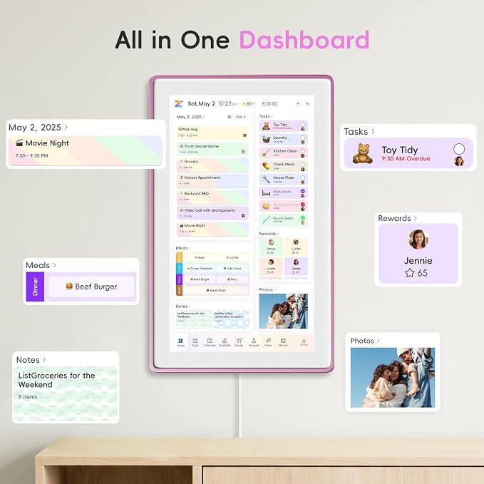 Westsee 15.6" Digital Calendar, No Subscription Smart Family Planner, Interactive Touchscreen Electronic Wall Calendar, Photo Display, Meals, Chore Chart & Tasks, Wall & Desk Mountable (Pink)