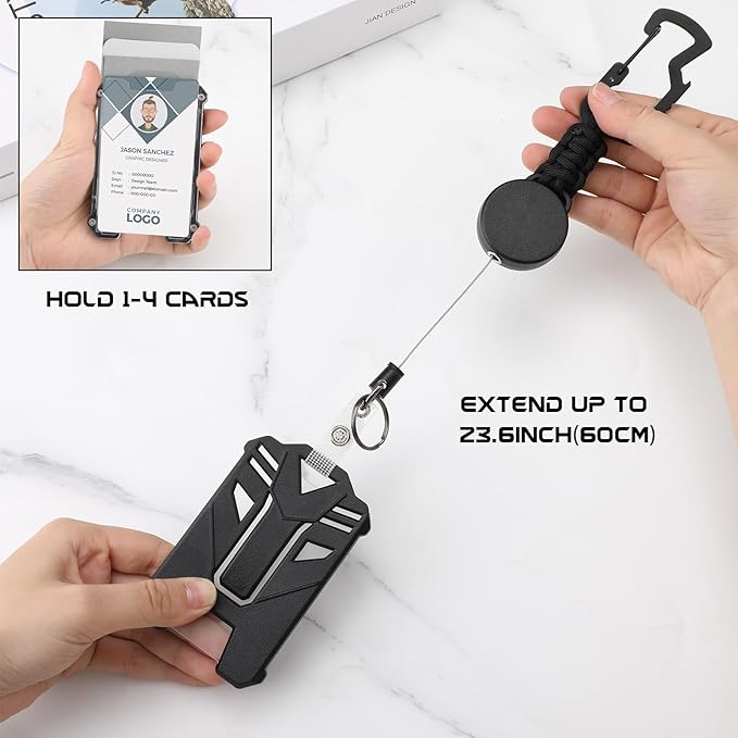 2 Set Retractable Badge Holders Heavy Duty Badge Reel Retractable Keychain with Tactical ID Card Holders