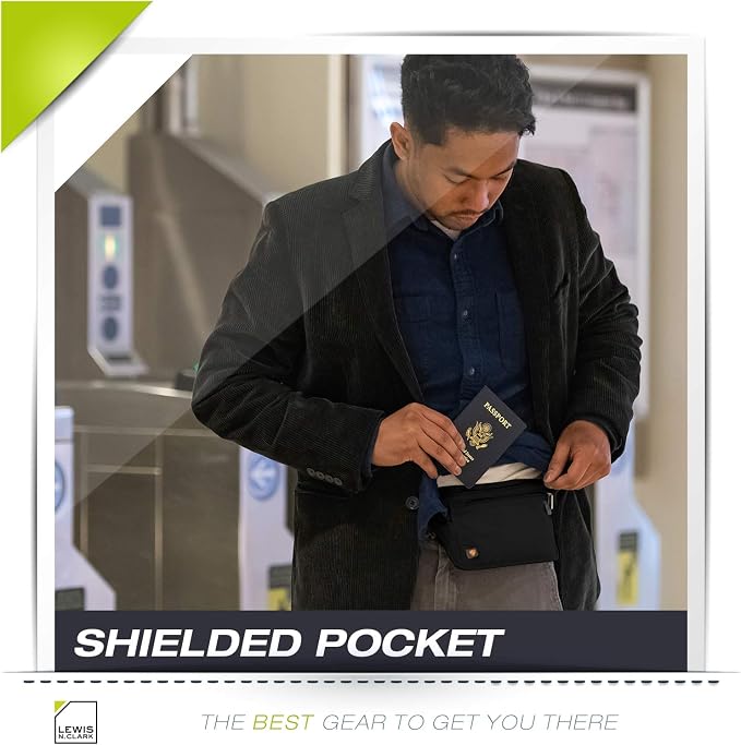 Lewis N. Clark Travel Money Belt Pouch, Slim RFID Blocking Anti Theft Waist Stash Pouches for Cash, Cards and Passport Holder