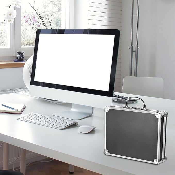 Clipboard Storage Box with Key Lock, Aluminum Case with Metal Clip | 12x9 Inch Small Briefcase, Portable Handle, Heavy Duty Clipboard Case, A4 Paper Organizer, for Office Business Men, Silver