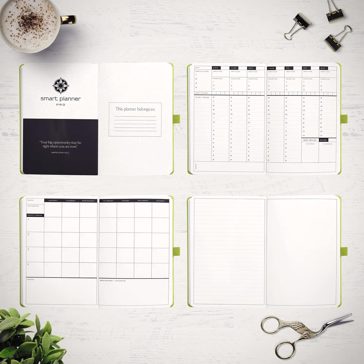 Smart Planner Pro – Undated Daily Planner – Small A5 – Achieve Goals & Increase Productivity – Weekly, Monthly, Work Sections, Organizer Diary with Back Pocket, 3 Satin Bookmarks & Pen Holder