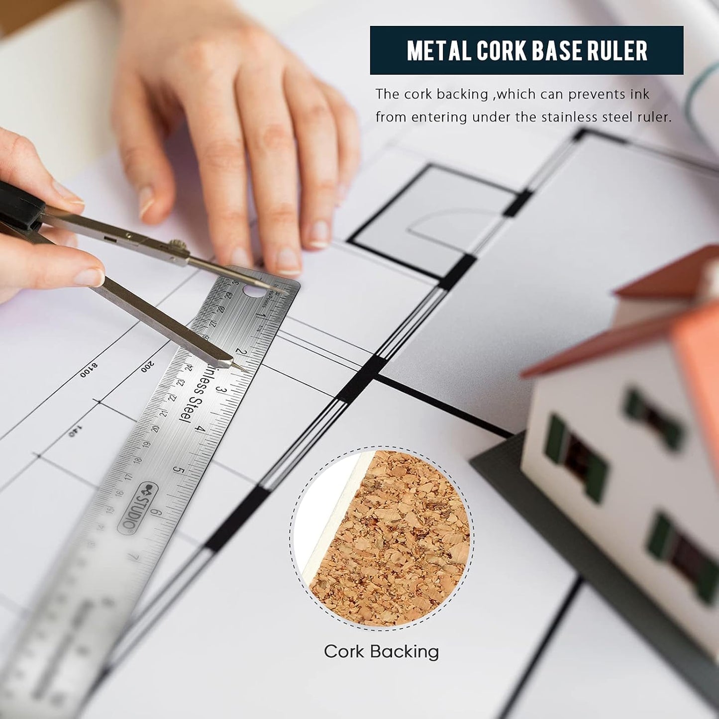 Frienda 2 Pcs Metal Ruler Cork Backed 12 Inch and 18 Inch Stainless Steel Rulers with Cork Backing Non Slip Straight Measure Edge for Student Graduation School Supply